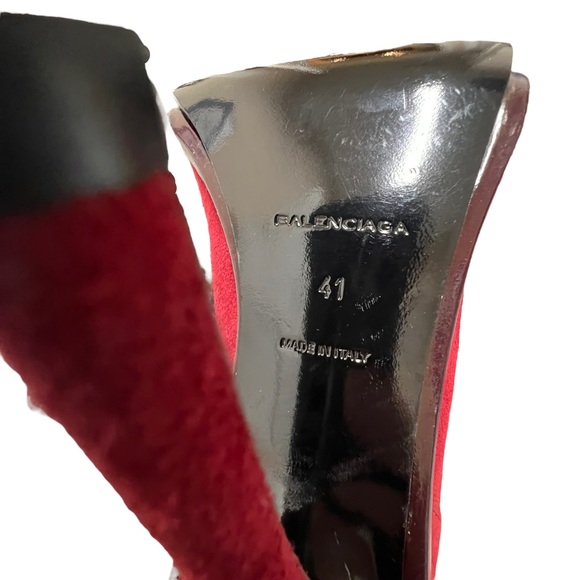 Balenciaga Red Suede High-heel Peep-toe Bootie Pumps - Picture 7 of 10